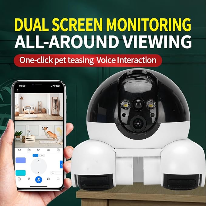 Zunate 4G Movable Pet Camera with Dual Lens, 1080P Indoor Home Security Cam, 2 Way Audio, 5200mAh Rechargeable Battery, Remote APP Control for Dogs Cats Monitoring (128G 200W)