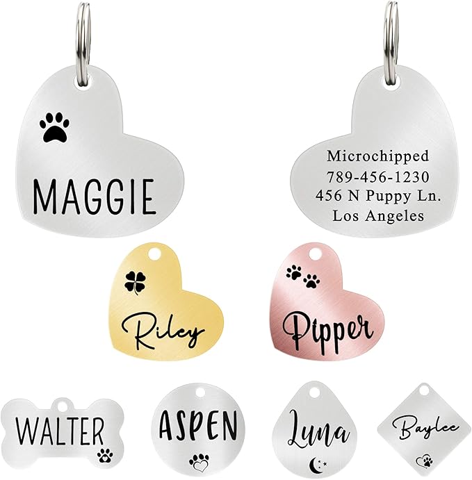 Ultra Joys Custom Personalized Pet ID Tag - Brushed Stainless Steel Heart Dog Tag Silver Medium