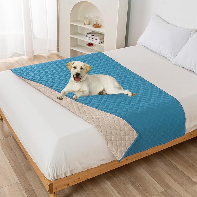 GIBZ Water Resistant Dog Bed Blanket Cover Large Anti Slip Pet Furniture Protector Washable Cat Quilted Mat for Couch, Blue, 130x210cm
