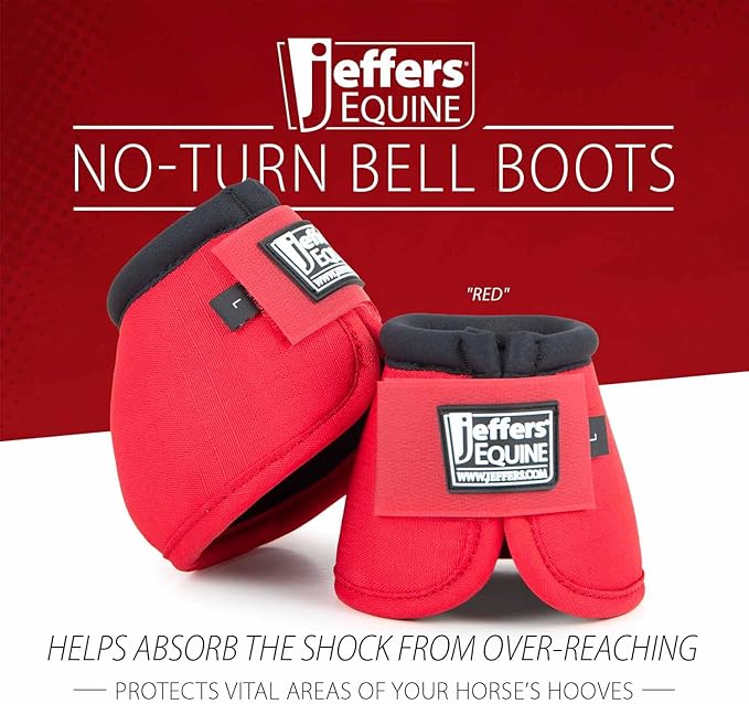 Jeffers Equine No Turn Bell Boots for Horses - Red, Medium | Shock Absorbing Hoof Protection | Secure Double Hook & Loop Closure, Perfect for Travel, Turnout, Training, & Riding - 1 Pair