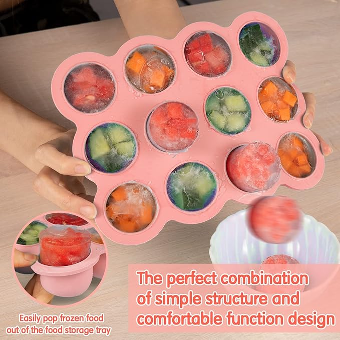 12x1.5oz Baby Food Freezer Tray with Clip Lid Gossamer Pink | Food Grade Silicone Storage Containers for Purees & Vegetables