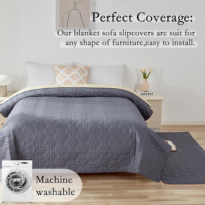 Waterproof Dog Bed Cover Pet Blanket, Soft Pet Couch Covers for Sofa Washable, Bed Couch Sofa Furniture Protector for Puppy Cat Kids (Grey,210 * 260 CM)