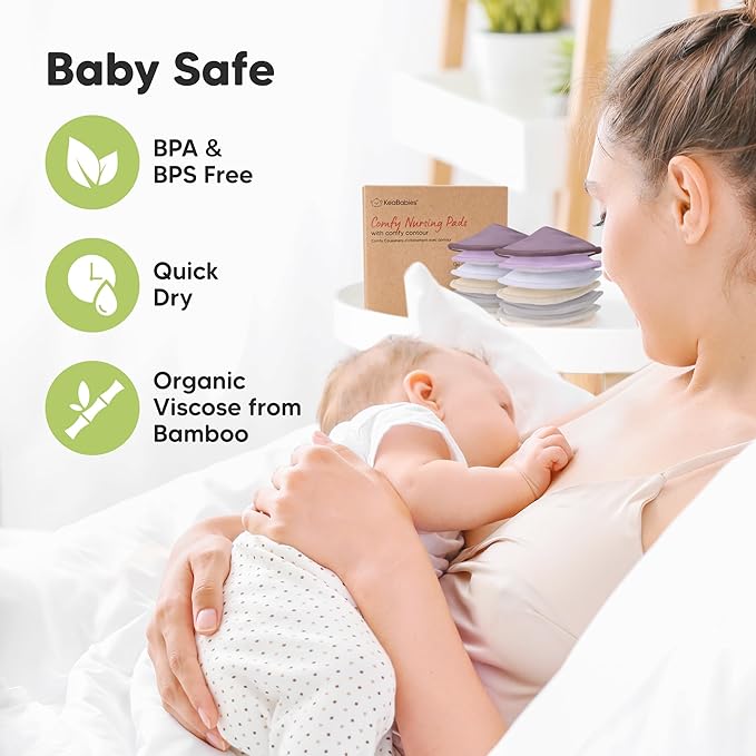 Organic Nursing Pads - 14 Washable Viscose Derived from Bamboo Breastfeeding Pads, Wash Bag, Reusable Breast Pads for Breastfeeding, Nipple Pads for Breastfeeding Essentials (Violet, L 4.8")