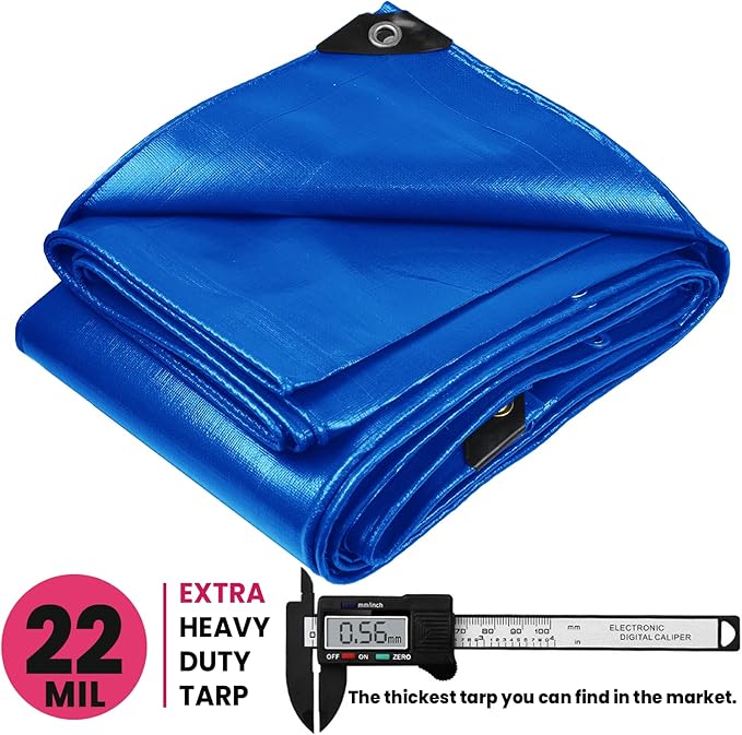 PROTARP Extreme Heavy Duty 22 Mil Tarp Cover, Waterproof, UV Resistant, Rip and Tear Proof, Poly Tarpaulin with Reinforced Edges for Roof, Camping, Patio, Pool, Boat. (Blue 30′ X 50′)