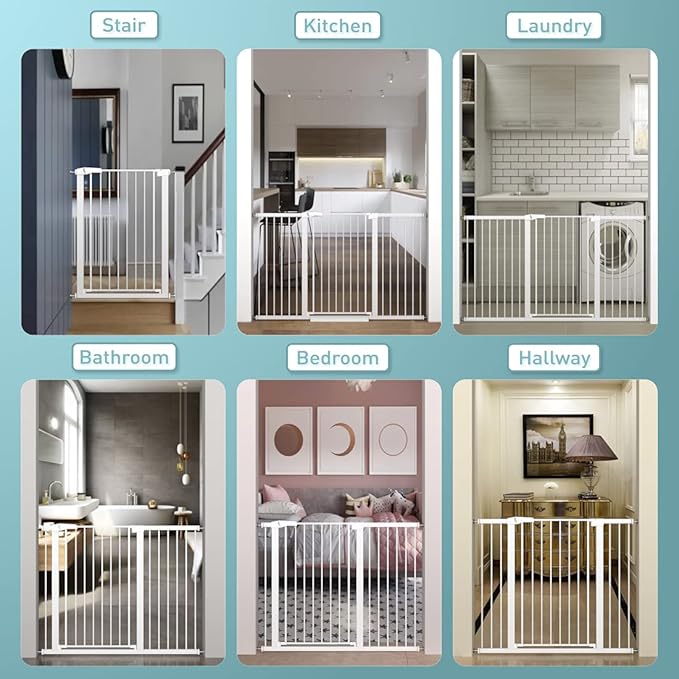 Fairy Baby 38" Extra Tall Pet Gate for Stairs,70.9"-76.3" Extra Wide Long Dog Gate for The House, Metal Auto Close Pressure Mounted Safety Child Gate, Tension Baby Gate Fence Barrier No Climb, White