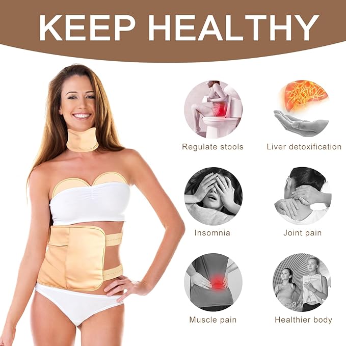 4 Pcs Castor Oil Pack Wrap Organic Cotton for Liver Detox, Stomach, Belly, Neck, Breast & Entire Body, Reusable Pads Kit for Hot/Cold Compress with Adjustable Elastic Strap, Waterproof & Anti Oil Leak