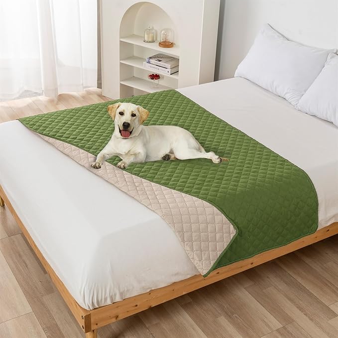 GIBZ Water Resistant Dog Bed Blanket Cover Large Anti Slip Pet Furniture Protector Washable Cat Quilted Mat for Couch, Green, 75x180cm