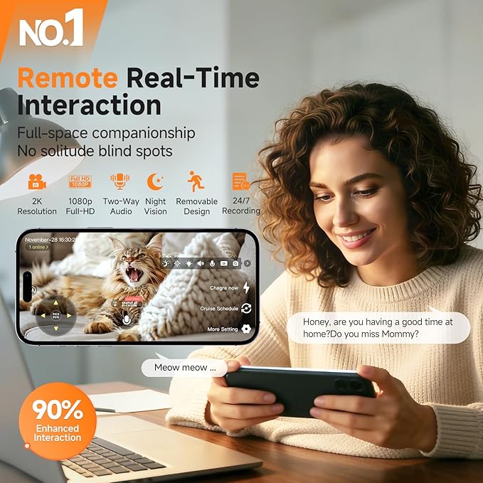 A3 AI Pet Companion Robot with 2K Camera – Smart Robot for Cats & Dogs, Auto Follow, Laser Toy, Night Vision, 2-Way Audio, AI Behavior Reports, Auto Recharge & App Sharing