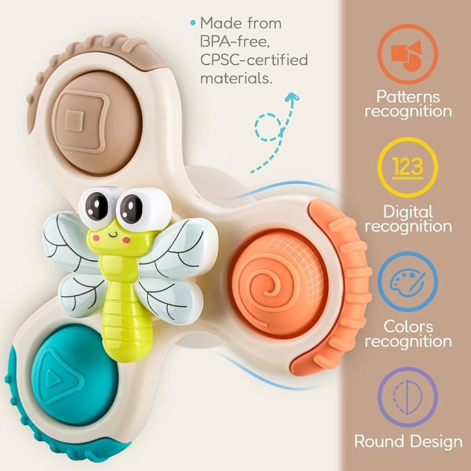 ALASOU 3PCS Pop Suction Cup Spinner Toys for 1 Year Old Boy Girl|Novelty Spinning Tops Toddler Toys Age 1-2|Sensory Baby Bath Toy for Toddlers 1-3|12 18 Months Boy Birthday Gift for Infant