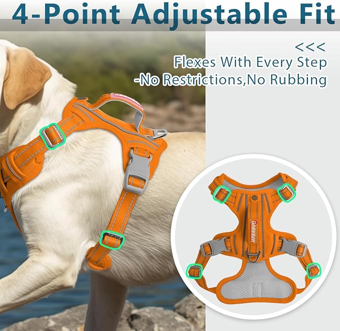 BARKBAY Dog Harness No Pull Oxford with ID Tag Pocket - Heavy Duty, Reflective, Easy Control for Large Dogs(Pumpkin Oxford,M)