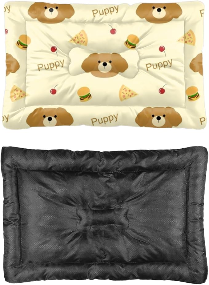 Cute Brown Puppy with Food Dog Crate Bed Washable Cage Mat for Dog Crate Washable Pad Medium Bed for Non-Slip Bedding Travel Outdoor Mat Dogs Kennel Pillow Dogs Indoor Outdoor 36X24 Inch