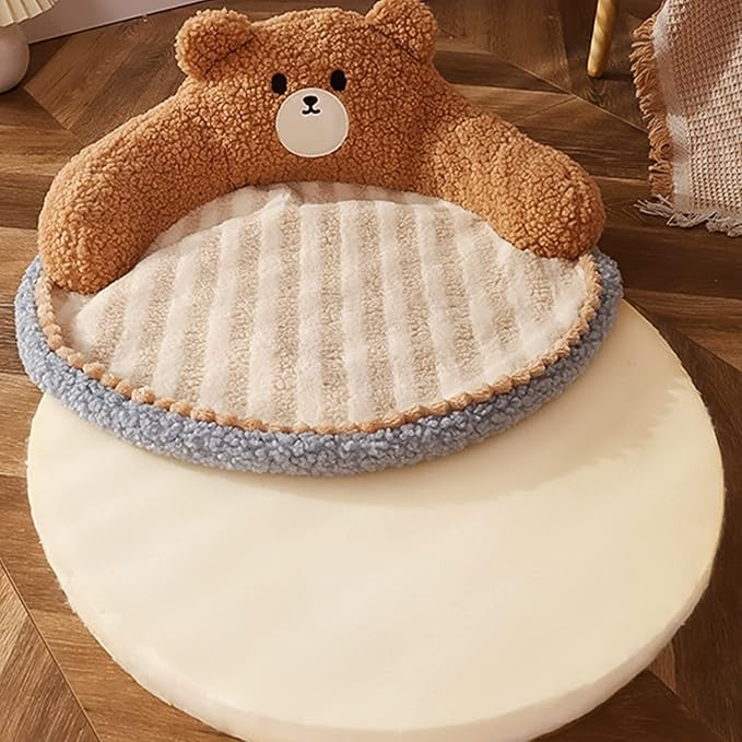 Cat Bed, Cute Bear Hug Design Dog Cat Beds Cuddler Bear Plush Pet Beds, Warm Soft Soothing High Backrest Dog Beds for Medium Small Dogs Puppy Kitty (Little Bear)