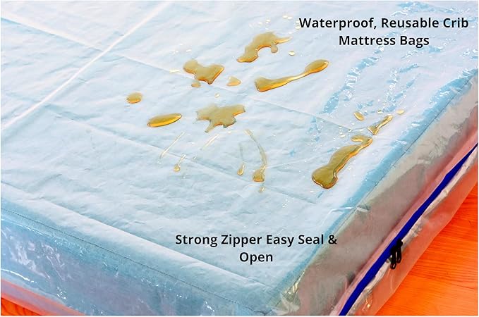 2 Pack Crib Mattress Storage Bags with Zipper -5 Mil Plastic Waterproof Crib Mattress Bags for Moving and Storage