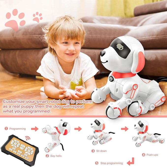 Robot Dog Toys for Kids 8 9 10 11 12, Remote Control Dogs, Robot Dog for Kids 8-12, Pet Robotic, Electric Toy, Robotic Dogs, Toys for 5 6 7 8 9 10 11 12 Years Old Boys Girls, Pink