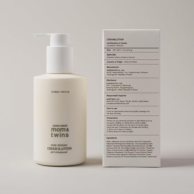 CREAM & LOTION – Organic Newborn-Safe Korean Baby & Adult 2‑in‑1 Face & Body Lotion, Moisturizer with Vitamin C for Soothing Hydration, Gentle & Effective (7.41 fl oz / 210 g)
