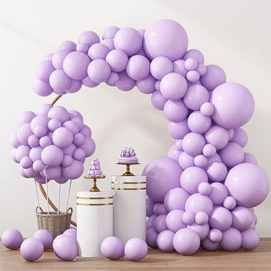 RUBFAC 129pcs Pastel Purple Balloon Arch Kit Different Sizes 18 12 10 5 Inches, Light Purple Lavender Balloons Garland for Birthday Baby Shower Gender Reveal Wedding Party Decoration