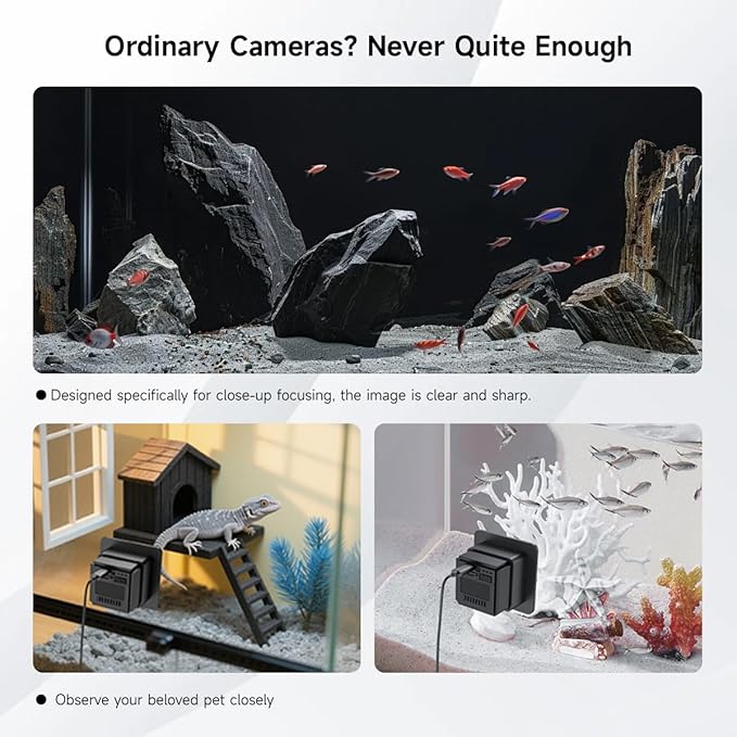 2K HD Aquarium & Terrarium WiFi Pet Camera,140° Wide-Angle Anti-Glare & Anti-Reflection,Night Vision for Fish & Reptiles,Two-Way Audio,Glass-Mount Enclosure Monitor,24/7 Recording (3 Pack)