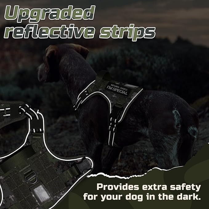 rabbitgoo Tactical Dog Harness Medium Sized Dog, No Pull Military Service Vest with Handle & Molle, Easy Control for Training Walking, Adjustable Reflective Straps, Green camo, M