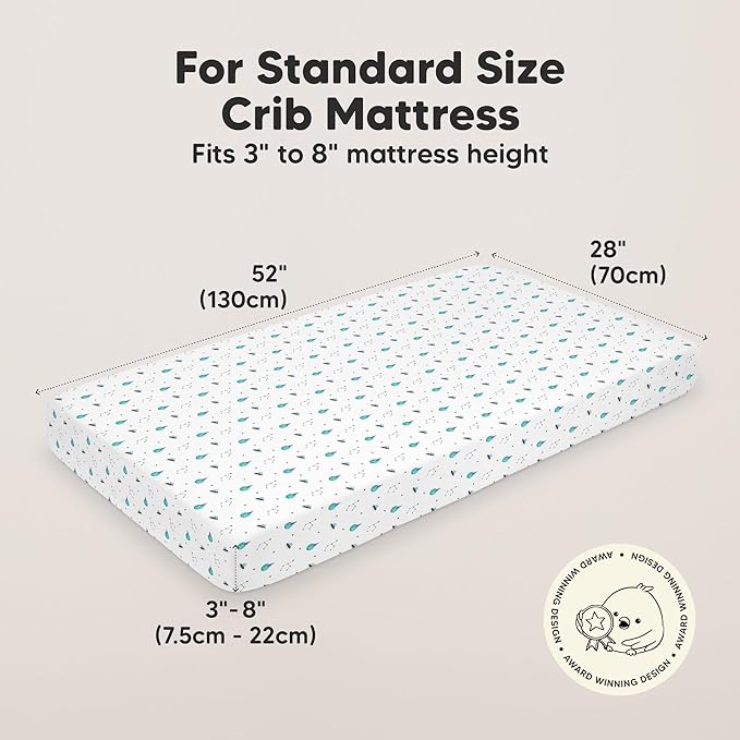 KeaBabies 2-Pack Organic Crib Sheets for Boys, Girls - 52x28 Fitted Crib Mattress Sheet Neutral, Breathable Jersey Cotton Cover for Baby Bed, Toddler Mattress, Soft & Cute Prints (Space Quest)