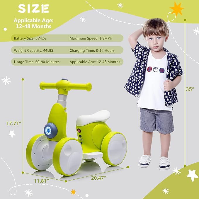 6V Electric Baby Balance Bike with Bubble Machine,4 in 1 Toddler Balance Bike w/Remote Control for 1 Year Old Boys Girls Kids Bubble Bike Ride on Toys w/Powered Motor,Music,LED Lights (Cyan)