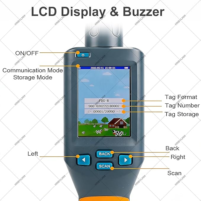 Animal Ear Tag Scanner with LCD Display, 134.2 KHz Handheld Pet Microchip Scanner Reader for Dog/Cat/Pig/Animal, Storage Up to 20000 Datas, Read Time > 100ms, Support FDX-B/HDX/EMID Tags