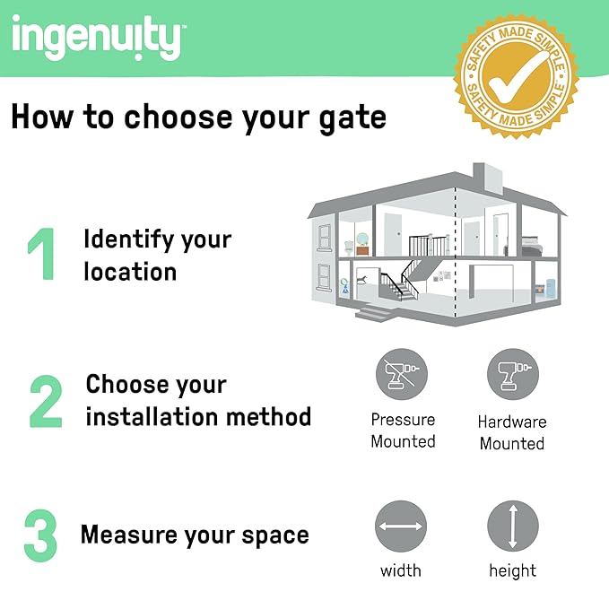 Ingenuity Decorative Extra Tall Baby Gate & Dog Gate, 28.5"-48" Wide, 36" Tall, Hardware or Pressure Mounted, Install on Top or Bottom of Stairs, Banister, or Doorway - White