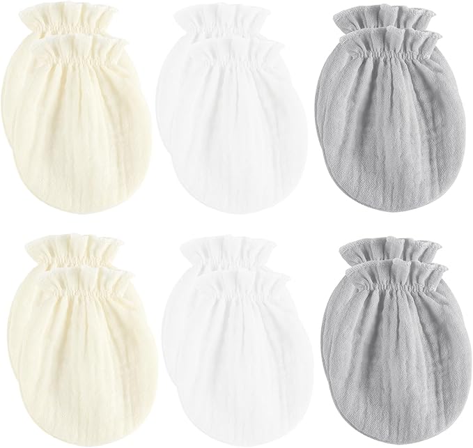 Newborn Mittens No Scratch 100% Cotton Mitts Boy Girl baby mittens 0-6 months 6 Pack