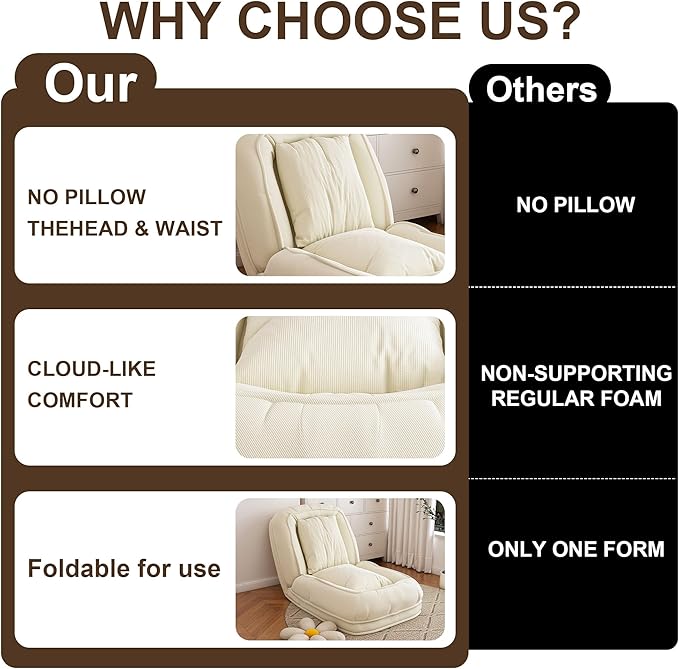 Oversized Human Dog Bed for Adult, Foldable Giant Human Pet Bed with 2 Soft Pillows, Large Sized Dog Sofa with 5 Adjustable Position for Humans, Metal Frame & Corduroy (White)