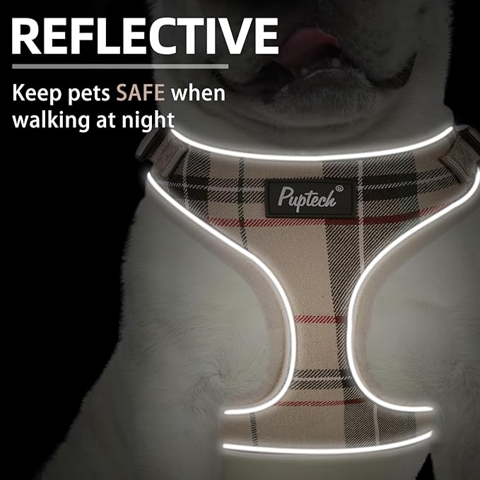 PUPTECK Soft Mesh Dog Harness and Leash Set Pet Puppy Cat Adjustable Reflective Padded Vest No Pull Harnesses, Beige, S