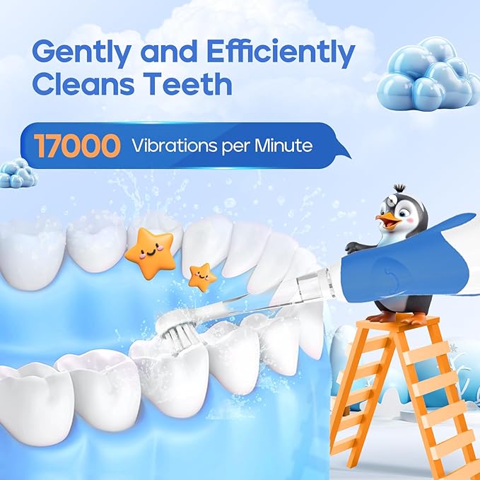 SEAGO Toddler Electric Toothbrushes for Baby Ages 0-3 Years, Baby Toothbrush with Smart Timer and Suction Base, 4 Replacement Brush Heads SG-513 (Navy-C)