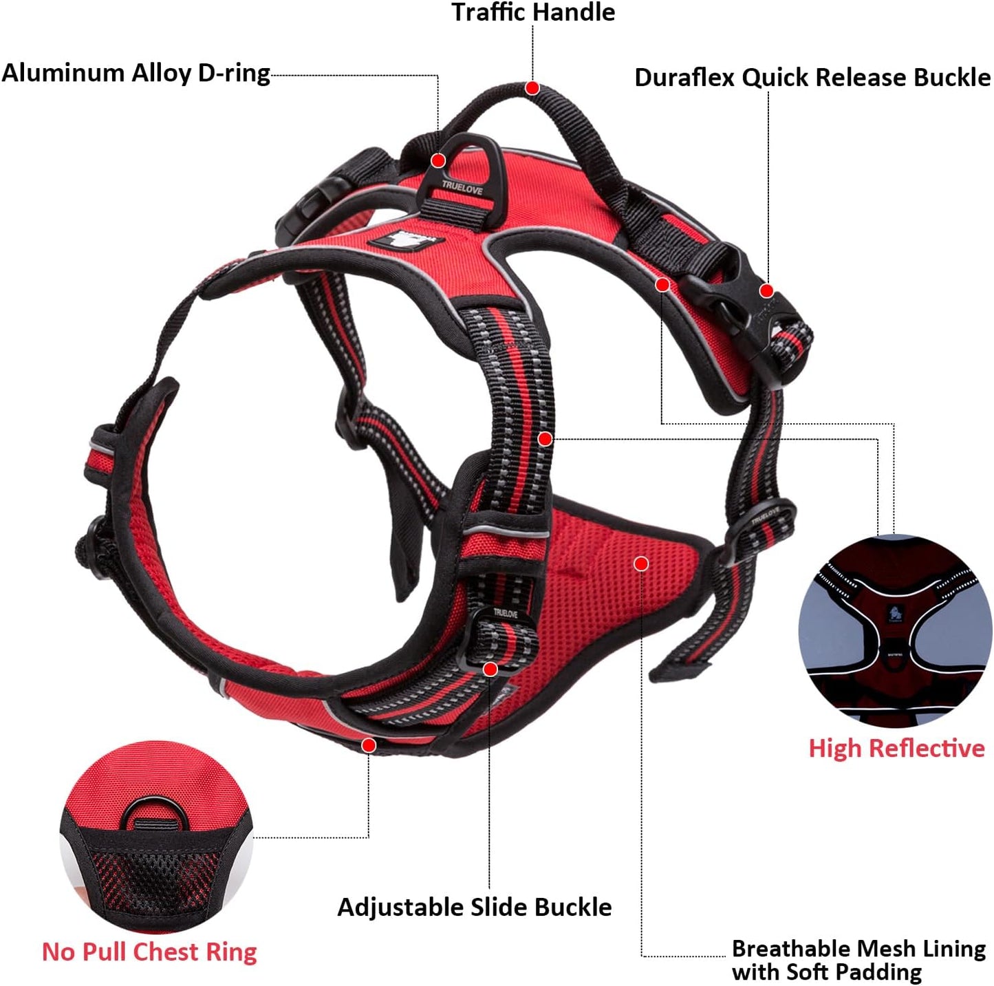 TRUE LOVE Truelove Adjustable No-Pull Dog Harness Reflective Pup Vest Harnesses Comfortable Control Brilliant Colors TLH5651(Blue,S)