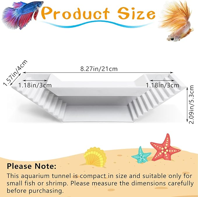 Aquarium Underground Tunnel Small Fish Cave Hideout with 2 Entrances Under Gravel Viewing Shrimp Tunnel Plastic Fish Tank Decoration (White)