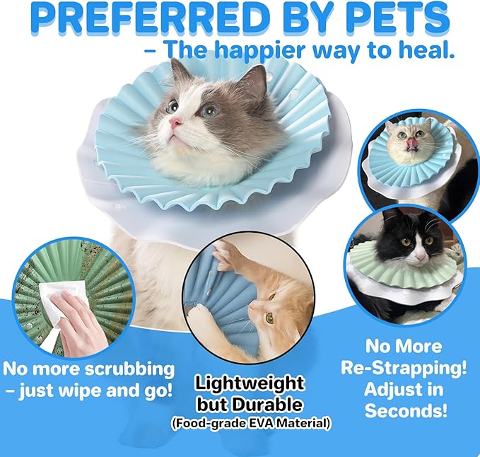 Soft Cat Cone Collar for Cats– Adjustable Lightweight Recovery E-Collar to Stop Licking, Scratching & Biting After Surgery, Comfortable Wound Healing Cone Alternative (Blue, L)