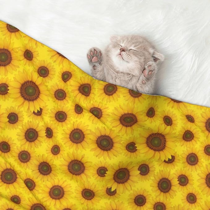 Reversible Plush Dot Pet Blanket for Dogs and Cats, Beautiful Sunrise Sunflower Art, Ultra Soft Two Sided Design with Warm Fuzzy Side and Smooth Side for Comfort