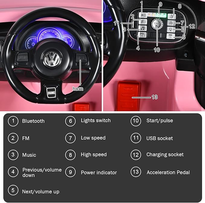 Costzon Ride on Car, 12V Licensed Volkswagen Beetle Battery Powered Vehicle w/Remote Control, Spring Suspension, Lights, USB, Horn, Music, 4 Wheeler for Boy Girl Gift, Electric Car for Kids, Pink