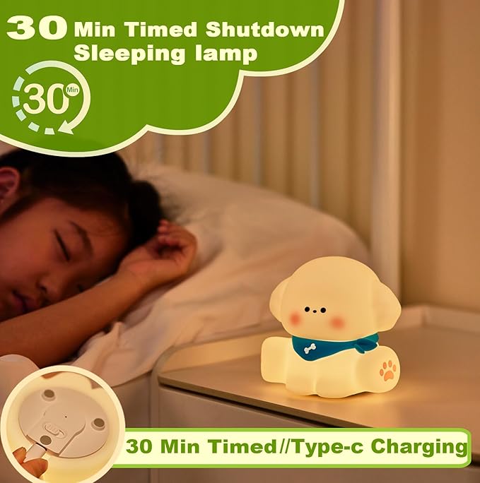 DREAMING MY DREAM Puppy Night Light for Kids Lamp,Soft Silicone Nursery Light for Baby Room and Toddler Toy,Portable Dimmable Rechargeable Animal Lights for Girls and Boys