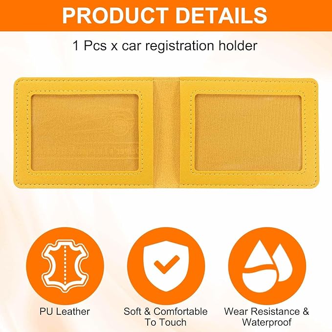 HARFINGTON Car Registration and Insurance Holder PU Leather Vehicle Glove Box Organizer Storage Accessories Car ID Holder with 2 Pockets for License ID Card Bank Card Documents, Yellow