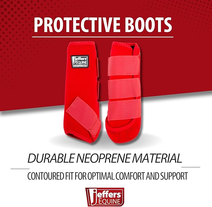 Jeffers Equine Protective Horse Boots 1 Pair Red - Safe Neoprene Leg Guards & Comfortable Fit, Durable Strap Closures, Front & Hind Support, Equestrian Accessories for Travel & Riding - Medium