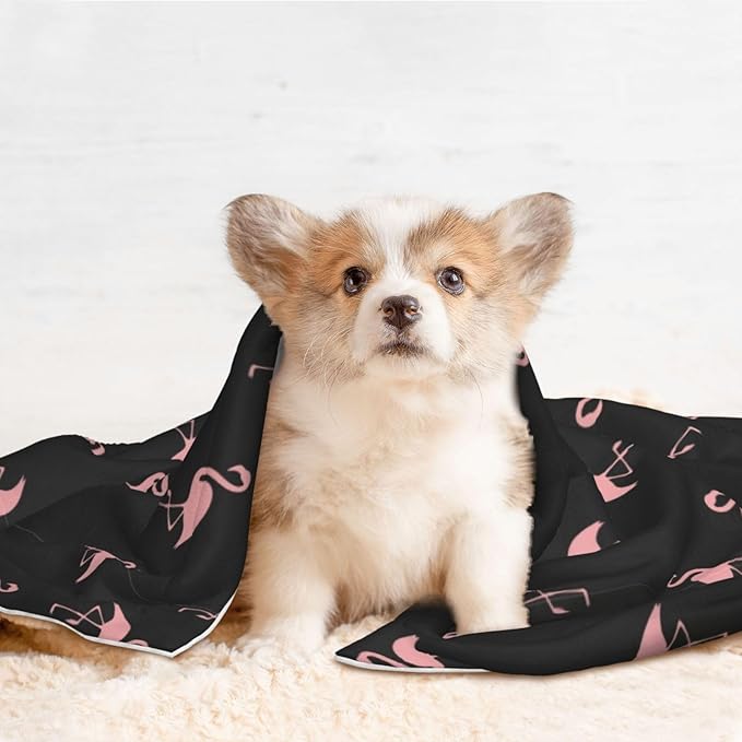 Two Sided Pet Cuddler Blanket for Anxiety Calming, Flamingo, Reversible Plush Design with Bubble Dot Pattern Provides Familiar Surface Anywhere