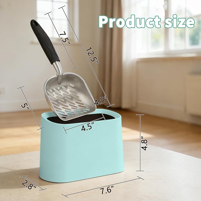 Heavy-Duty Cat Litter Scoop with Holder, Metal Cat Scooper and Detachable Trash Can,Aluminum Kitty Poop Shovel Captures All Clumps,Speed Sifter Litter Box Scooper and Caddy with Lid(Green)