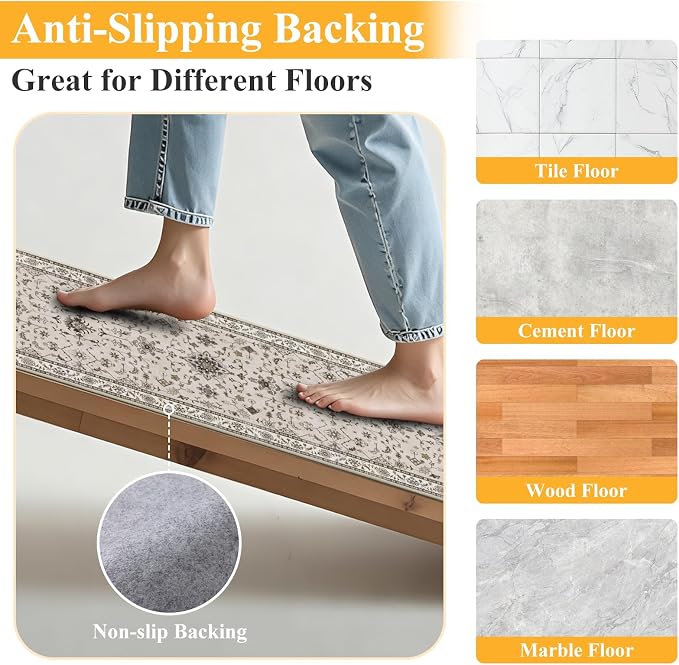 HEBE Washable Aera Rug 2'x 3' Non Slip Door Mat Indoor Entrance, Low Pile