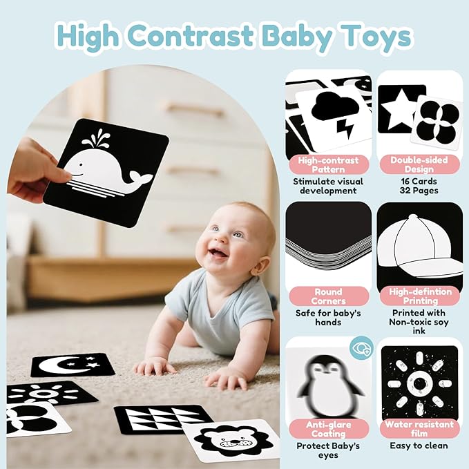 Car Seat Toys for Babies 0-6 Months,Hanging Rattle Toys for Crib Mobile, Baby Spiral Hanging Stroller Black and White High Contrast Toys for Newborn 0 3 6 9 12 Months Baby Boys Girls (Set-2)