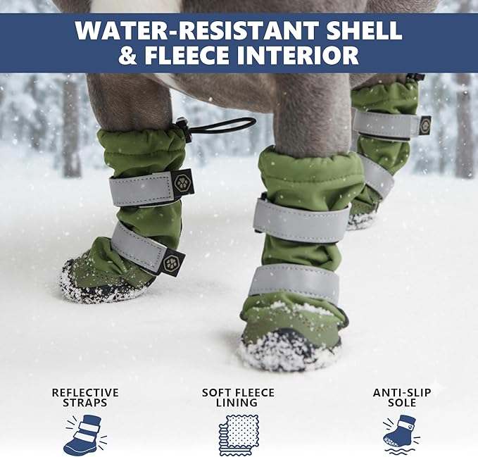 Spark Paws Dog Shoes, Waterproof Dog Boots for Medium to Large Dogs, Non Slip, Breathable Dog Booties and Paw Protectors - 4PCS Doggie Hiking Boots with Reflective Straps - Green, Size 8