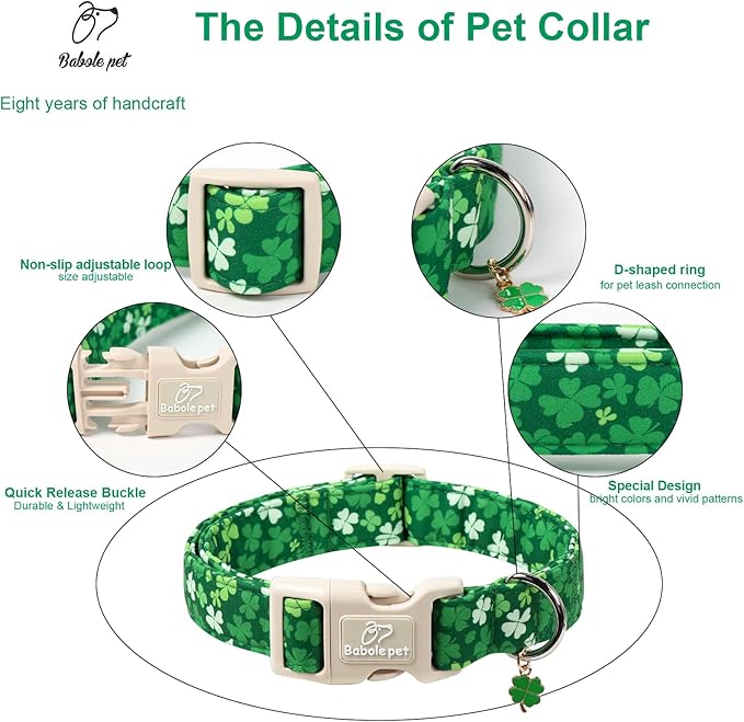 St. Patrick's Day Dog Collar for Large Dogs - Bold Green Lucky Clover Dog Collars, Cute Irish Party Shamrock Puppy Collar, Lightweight Adjustable St. Patricks Day Pet Collars L