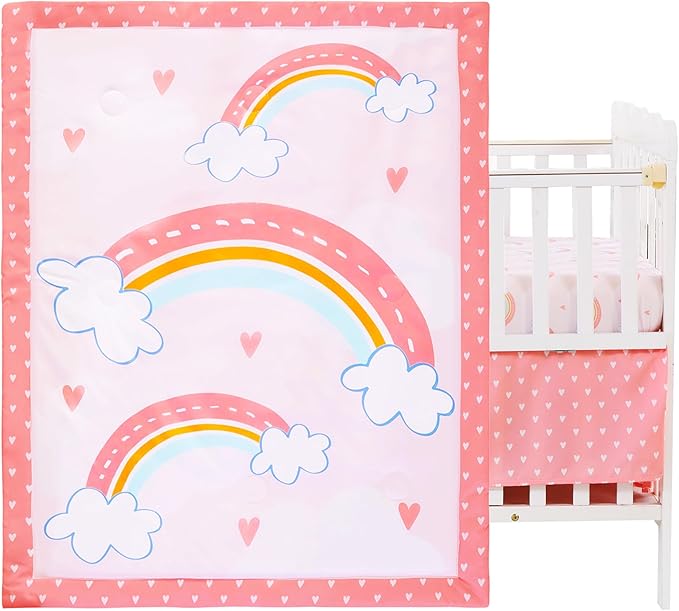 Viviland 3 Pieces Baby Bedding Set for Boy Girls, Baby Bedding Set for Newborn, Infant & Toddler - Rainbow