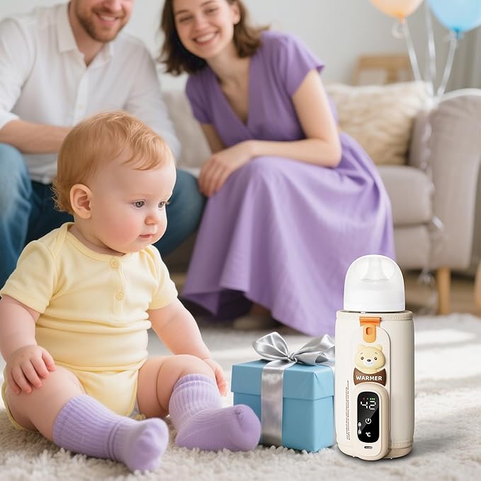 Portable Bottle Warmer for Breastmilk & Formula, Baby Rapid Milk Warmer, Accurate Temperature Control, Retain Nutrients Baby Essentials for Home and Outing(with Charger)