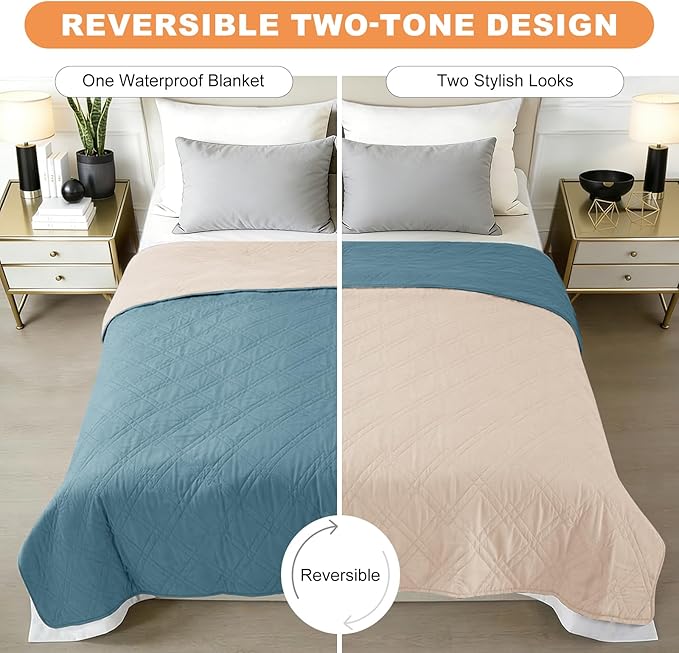 100% Waterproof Dog Couch Protector, Triple-Layer Waterproof Dog Bed Cover Pet Blanket Reversible 2-Tone Sofa Shield, Non-Slip Furniture Guard for Pets(30×30 Inch, Gray Blue+Apricot)