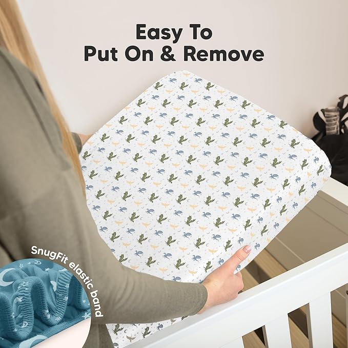 KeaBabies 2-Pack Organic Crib Sheets for Boys, Girls - 52x28 Fitted Crib Mattress Sheet Neutral, Breathable Jersey Cotton Cover for Baby Bed, Toddler Mattress, Soft & Cute Prints (Dragon Tale)