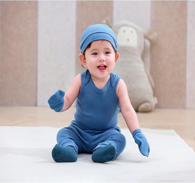 Newborn Baby Boy Girl Caps Mittens Socks Set Cotton Baby Essentials Accessories (Hats+Gloves+Socks)