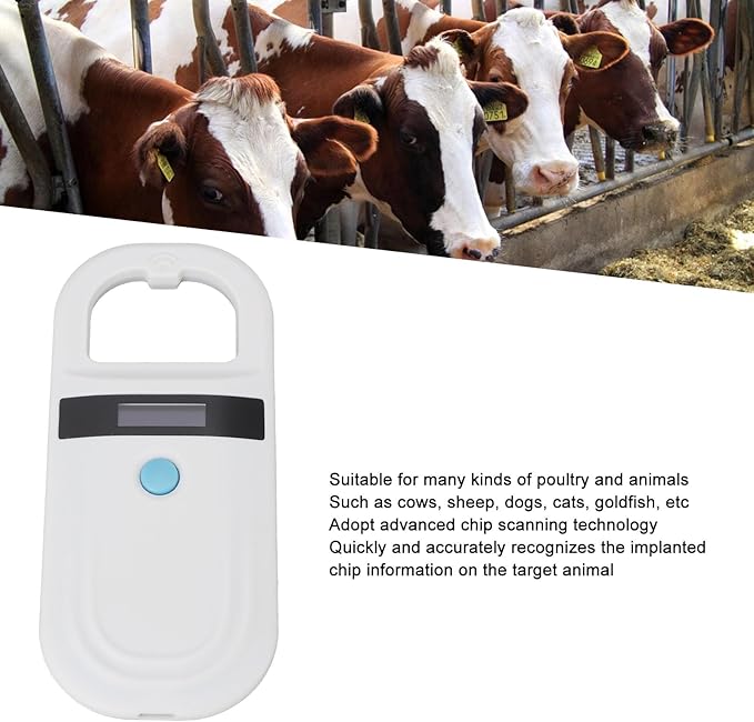 Pet Microchip Reader Portable Rechargeable Animal ID Tag Scanner for Poultry Cow Dog Cat Sheep - Efficient Identification Technology, Lightweight Design for Outdoor Use